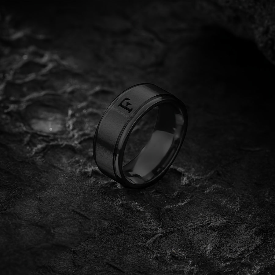 1pc Men's Fashion Stainless Steel Double Step Matte Hollow Letter Ring, Suitable For Men Women