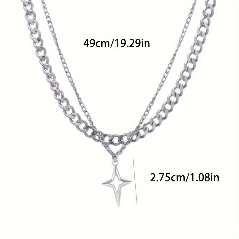 Dual Layered Hip Hop Style Necklace, Elegant Iron Chain with Star Pendant, Unplated Fashion Accessory for Men and Women