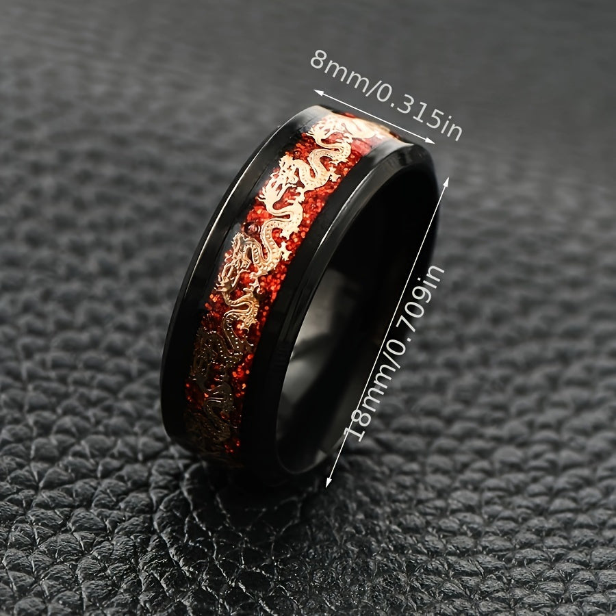 2pcs Vintage Style Dragon Pattern Stainless Steel Rings, Men'S Charm Band Set, Fashionable New Year Gift, Daily Wear Combination Jewelry
