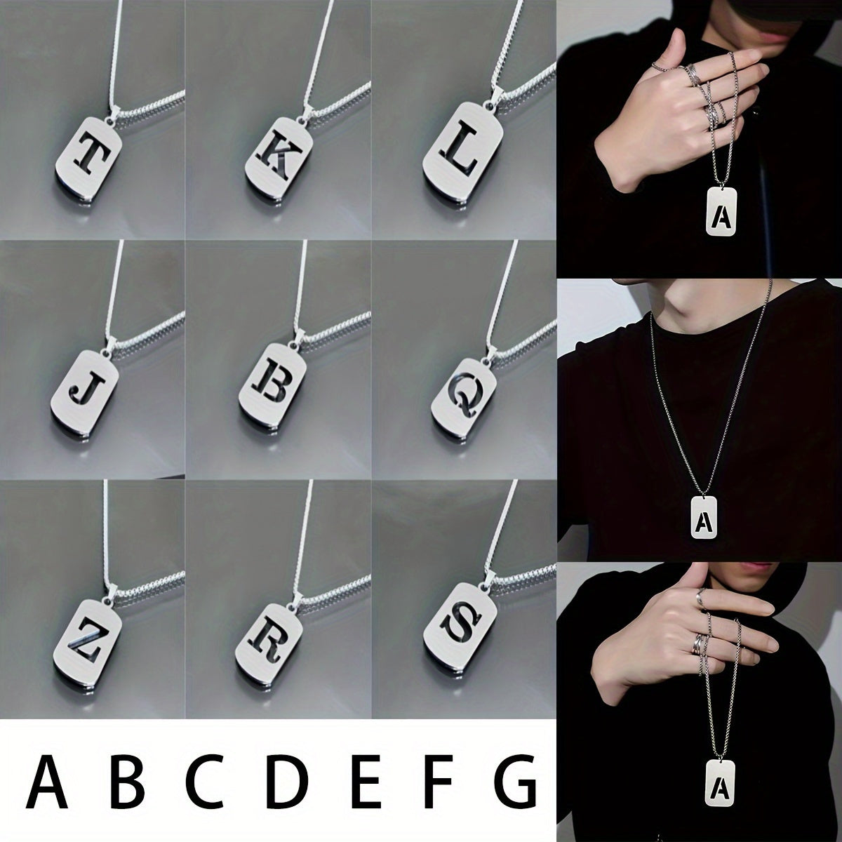 1 Hip-Hop Trendy Retro Stainless Steel Pendant Necklace with Cut-Out Letters, Jewelry for Men – Perfect for Daily Wear and Parties