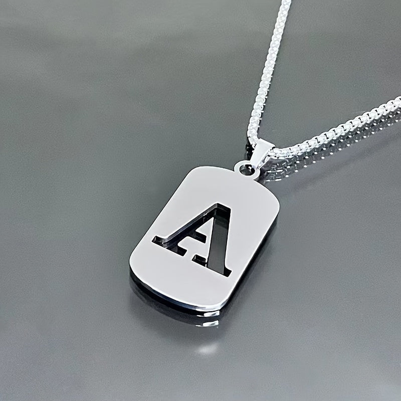 1 Hip-Hop Trendy Retro Stainless Steel Pendant Necklace with Cut-Out Letters, Jewelry for Men – Perfect for Daily Wear and Parties