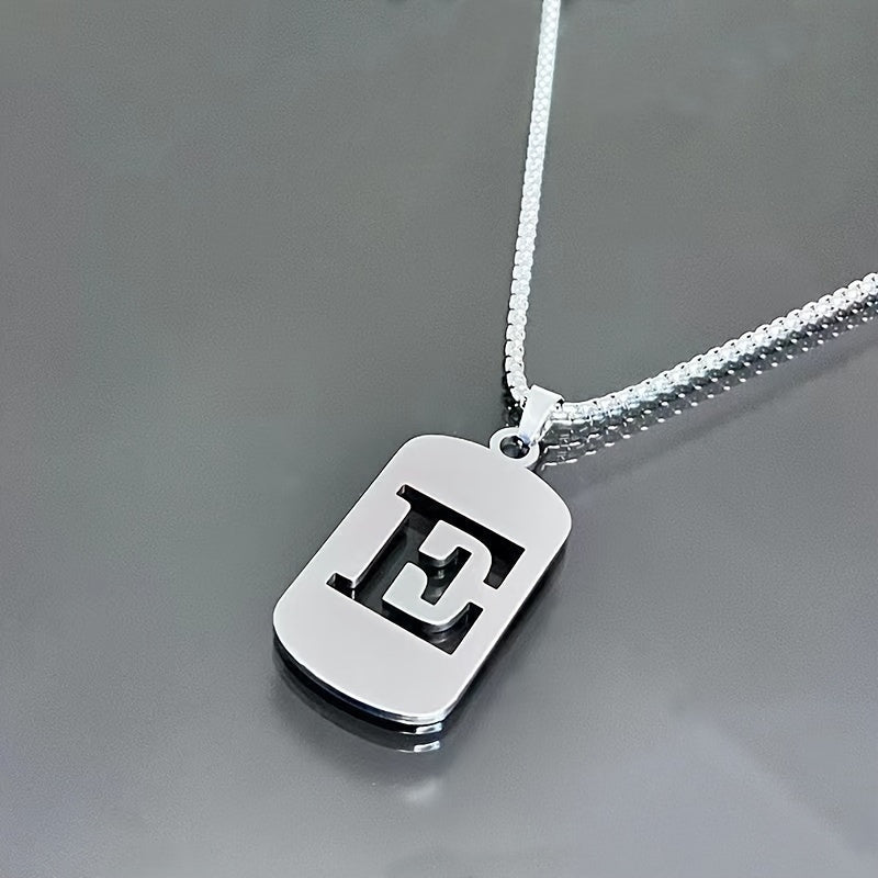 1 Hip-Hop Trendy Retro Stainless Steel Pendant Necklace with Cut-Out Letters, Jewelry for Men – Perfect for Daily Wear and Parties
