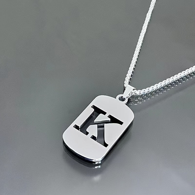 1 Hip-Hop Trendy Retro Stainless Steel Pendant Necklace with Cut-Out Letters, Jewelry for Men – Perfect for Daily Wear and Parties