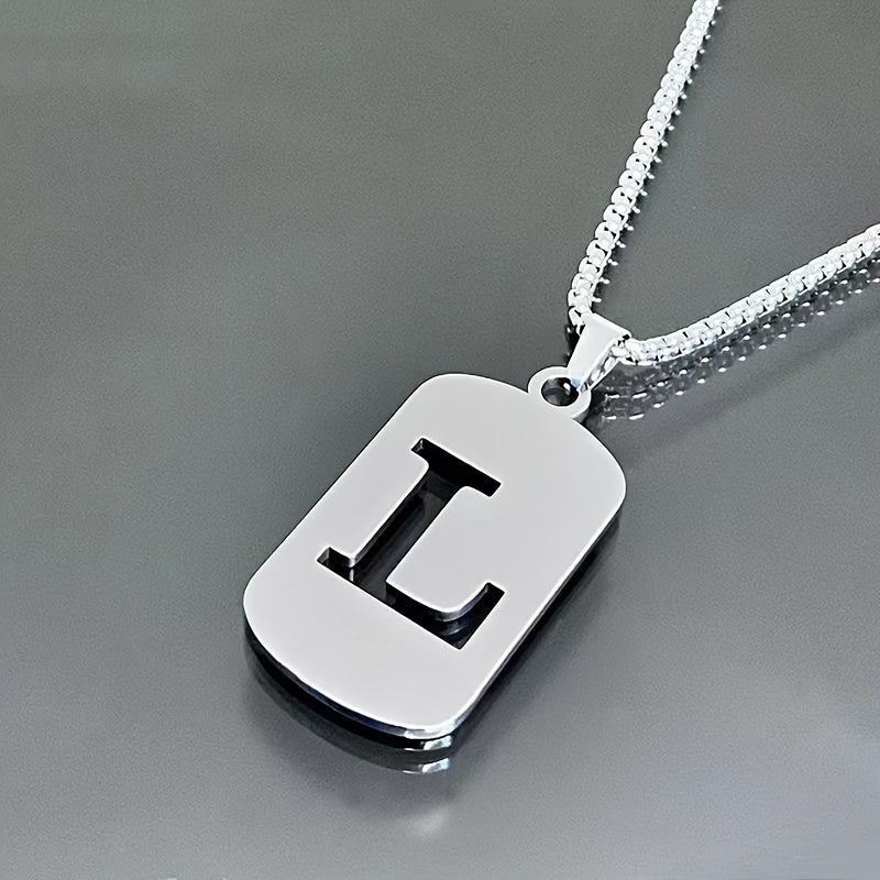 1 Hip-Hop Trendy Retro Stainless Steel Pendant Necklace with Cut-Out Letters, Jewelry for Men – Perfect for Daily Wear and Parties