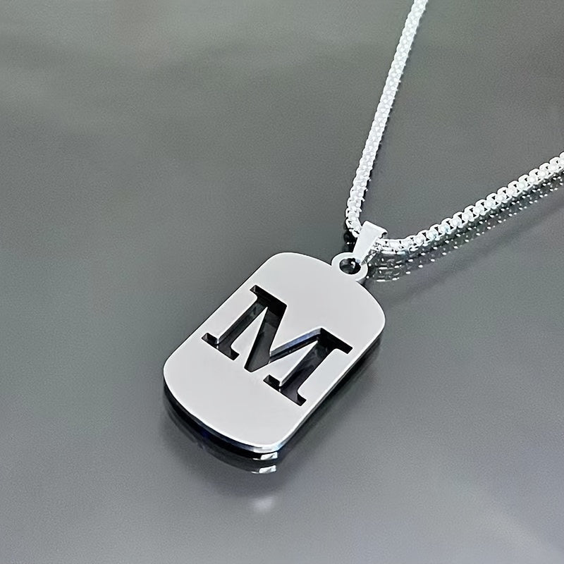1 Hip-Hop Trendy Retro Stainless Steel Pendant Necklace with Cut-Out Letters, Jewelry for Men – Perfect for Daily Wear and Parties
