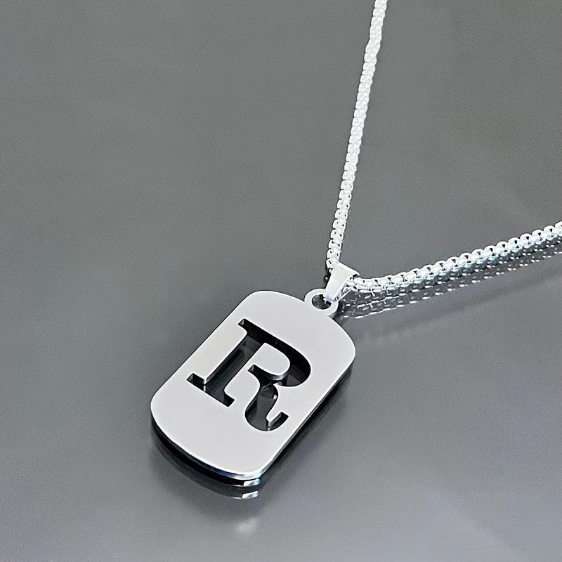 1 Hip-Hop Trendy Retro Stainless Steel Pendant Necklace with Cut-Out Letters, Jewelry for Men – Perfect for Daily Wear and Parties