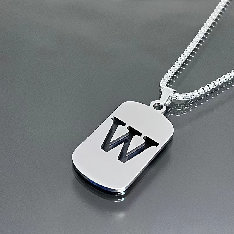1 Hip-Hop Trendy Retro Stainless Steel Pendant Necklace with Cut-Out Letters, Jewelry for Men – Perfect for Daily Wear and Parties