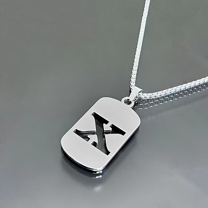 1 Hip-Hop Trendy Retro Stainless Steel Pendant Necklace with Cut-Out Letters, Jewelry for Men – Perfect for Daily Wear and Parties