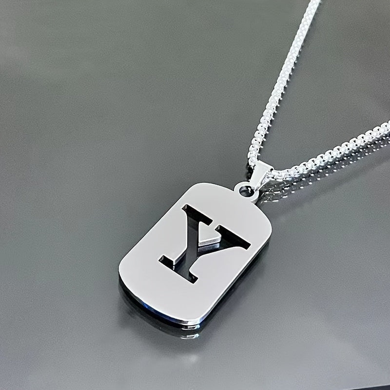 1 Hip-Hop Trendy Retro Stainless Steel Pendant Necklace with Cut-Out Letters, Jewelry for Men – Perfect for Daily Wear and Parties