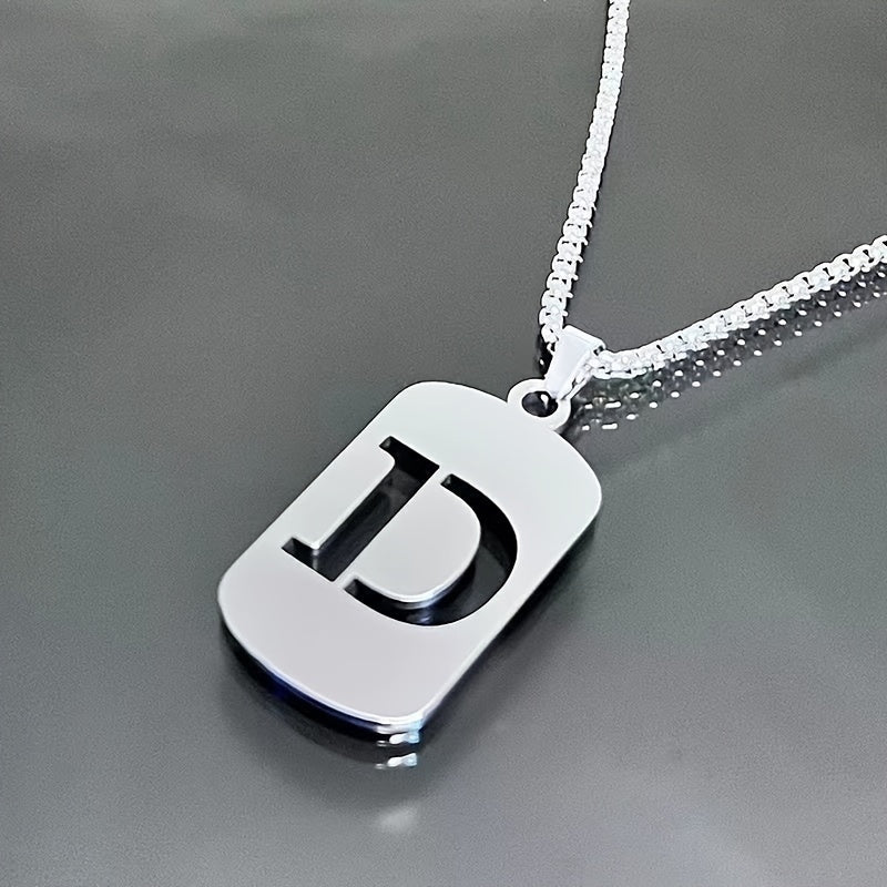 1 Hip-Hop Trendy Retro Stainless Steel Pendant Necklace with Cut-Out Letters, Jewelry for Men – Perfect for Daily Wear and Parties