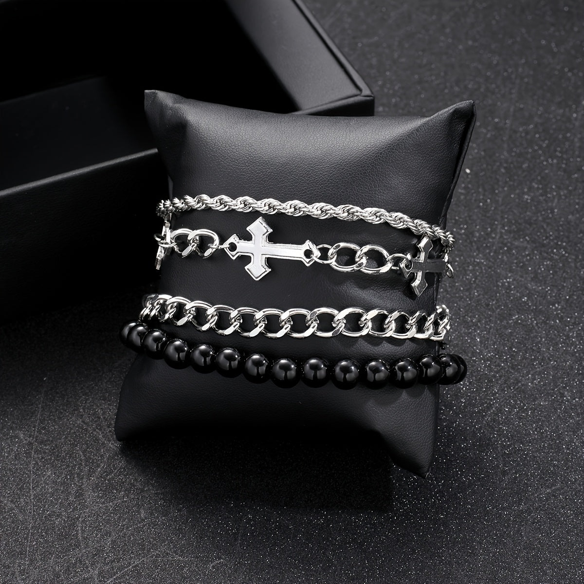 4pcs Men's Jewelry Set, Minimalist Sports Cross Beaded Bracelet Set, Gift for Boyfriend, Dating, Party, or Daily Wear, No Box, Party Jewelry, Holiday Accessory, Trendy Men's Fashion, Minimalist Design, Highquality Beads, Fash