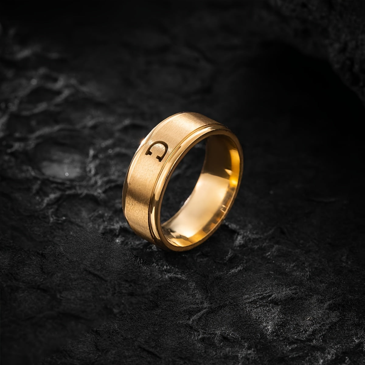 1pc Men's Fashion Stainless Steel Double Step Matte Hollow Letter Ring, Suitable For Men Women