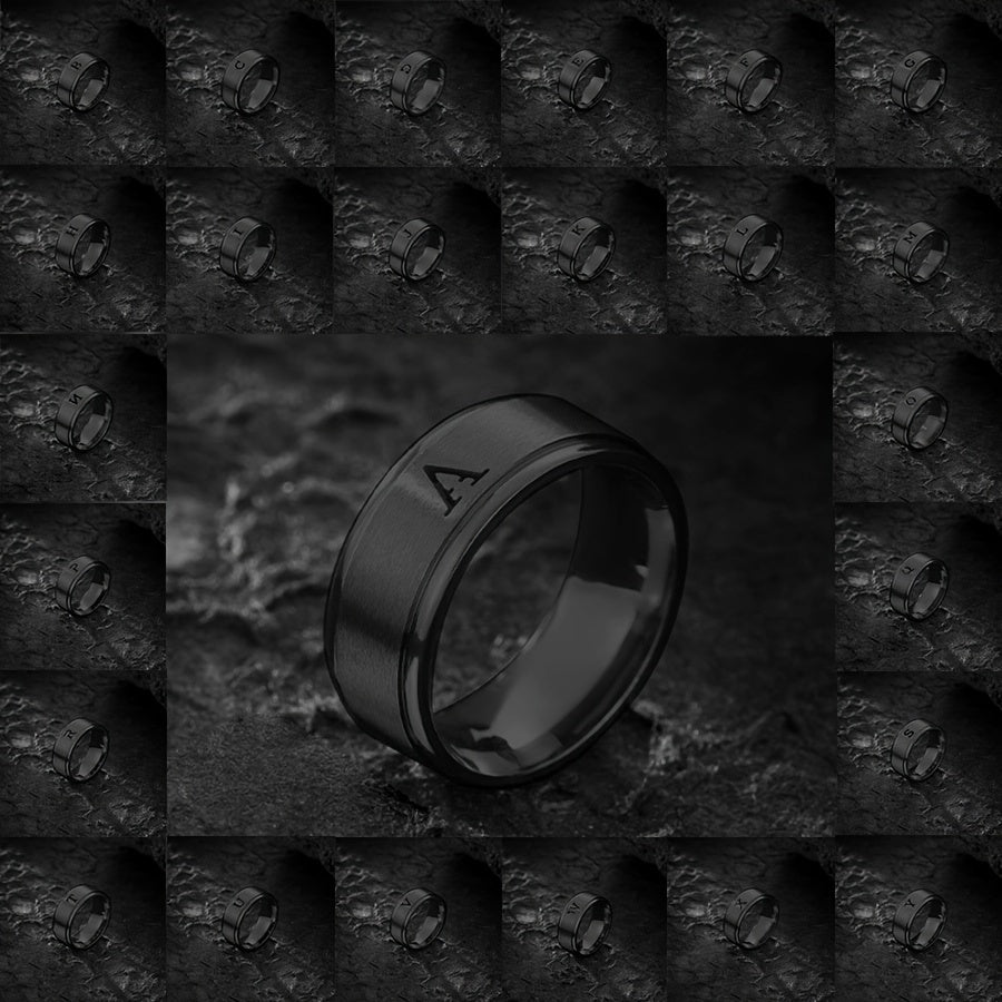 1pc Men's Fashion Stainless Steel Double Step Matte Hollow Letter Ring, Suitable For Men Women