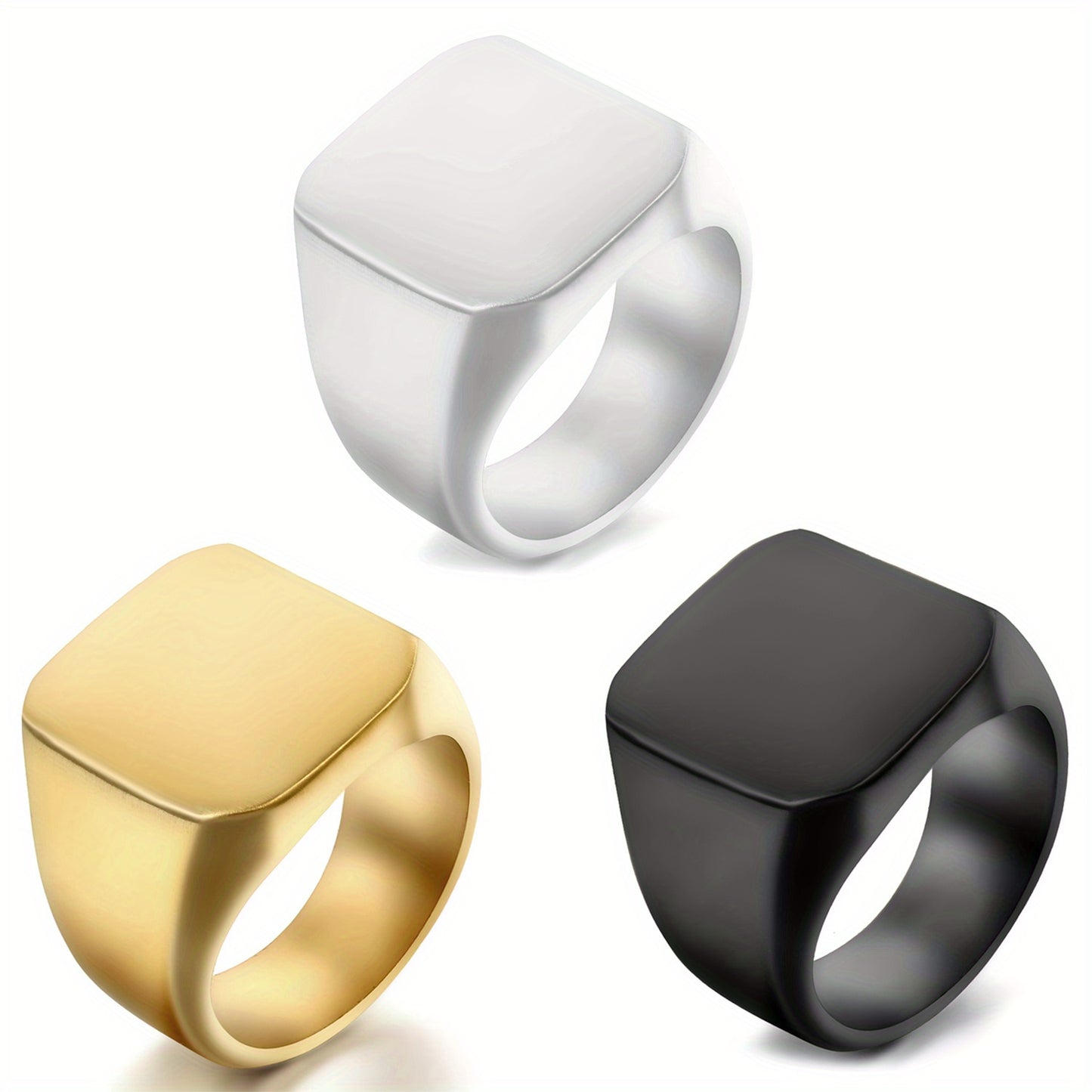 JewelryWe High Polished Stainless Steel Engagement Wedding Band Mens Signet Ring, Men Engagement Ring, Anniversary Gift, Engagement Ring for Men, Minimalist Jewelry, Sleek Design, Highquality Finish, Hypoallergenic Material,