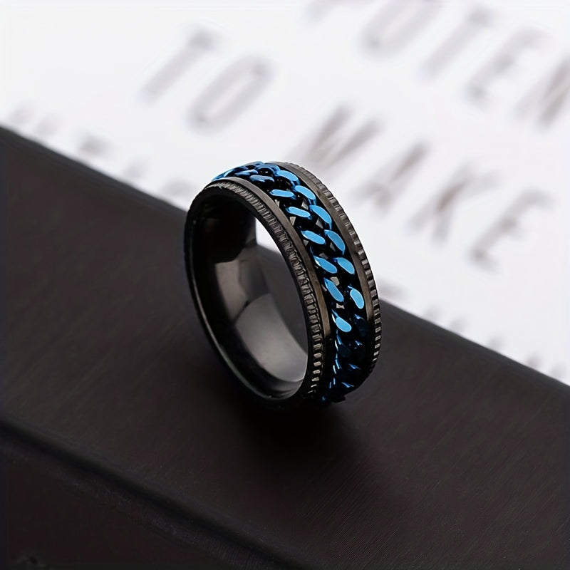 1 Pack Rotating Chain Rings Women's Embossed Fashion Men's Hip Hop Accessories Rings Multifunctional Punk Jewelry Birthday Gift