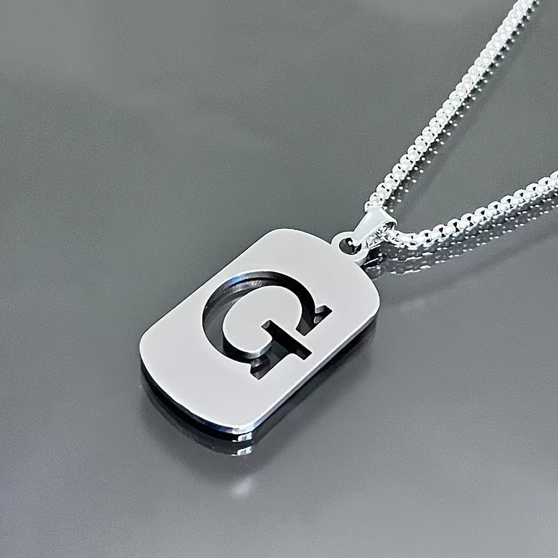 1 Hip-Hop Trendy Retro Stainless Steel Pendant Necklace with Cut-Out Letters, Jewelry for Men – Perfect for Daily Wear and Parties