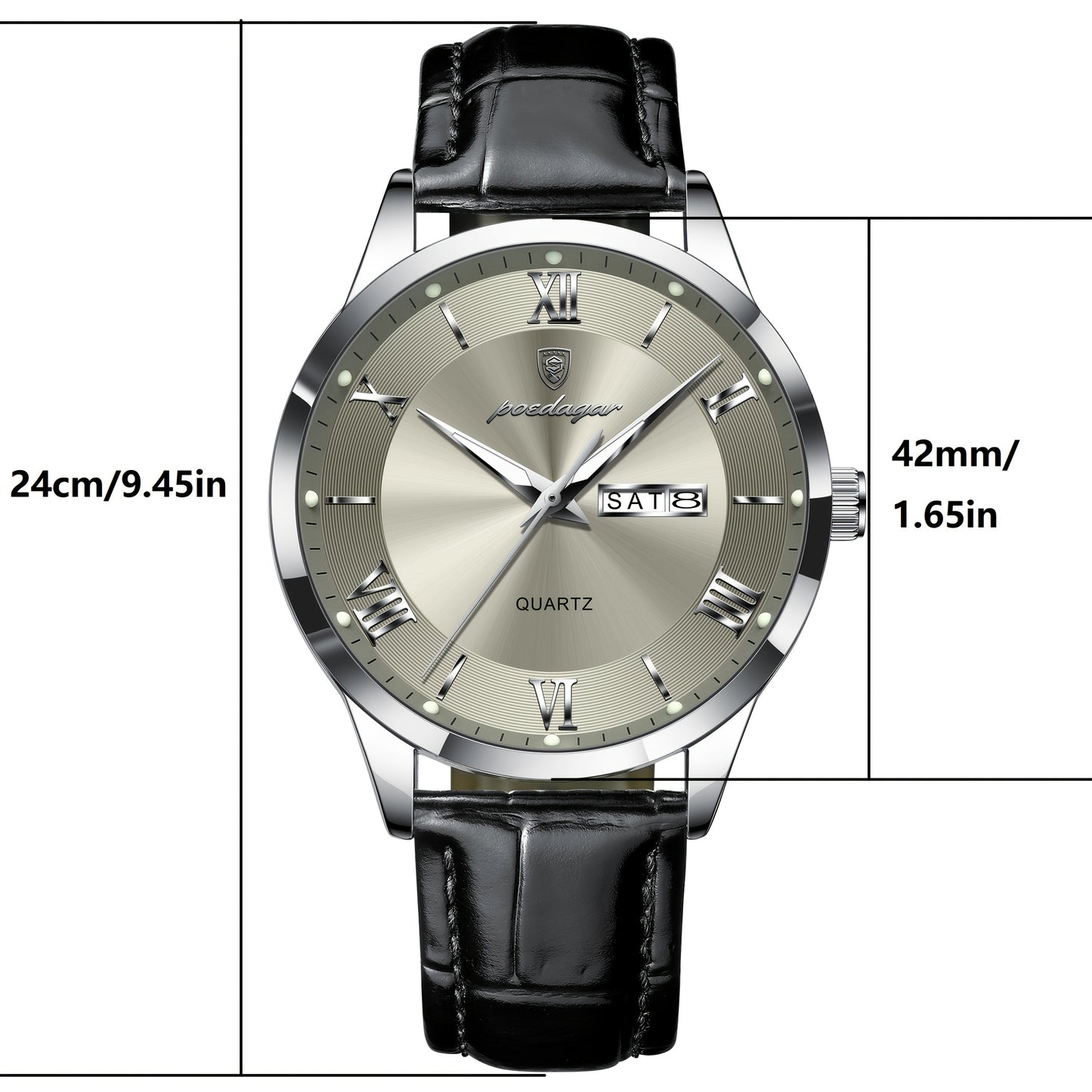 Orologio da Uomo POEDAGAR Elegante – Cinturino in Pelle, Impermeabile, Calendario e Quadrante Luminoso