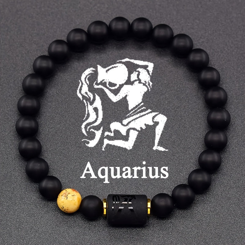 Elastic Bracelet Made of Natural Stones Representing The 12 Zodiac Signs, Featuring a Card Design for Couples, Perfect As a Valentine'S Day Or Birthday Gift for Partners And Friends.