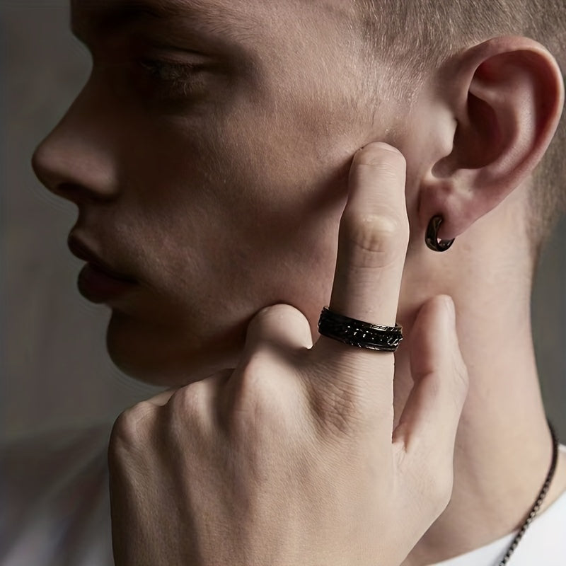 1 Pack Rotating Chain Rings Women's Embossed Fashion Men's Hip Hop Accessories Rings Multifunctional Punk Jewelry Birthday Gift