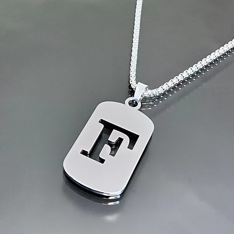 1 Hip-Hop Trendy Retro Stainless Steel Pendant Necklace with Cut-Out Letters, Jewelry for Men – Perfect for Daily Wear and Parties