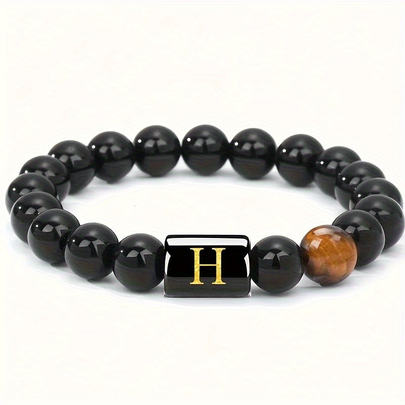 1pc A To Z 26 Letters Fashion Bracelets For Men, Cool Tiger Eye Stone Bracelets For Husband And Boyfriend, Birthday And Valentine's Day Gifts, Father's Day Gift