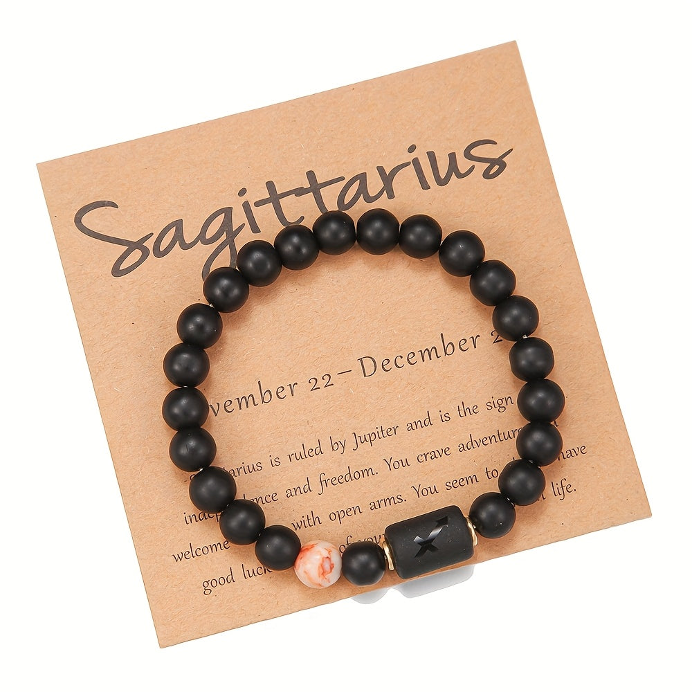 Elastic Bracelet Made of Natural Stones Representing The 12 Zodiac Signs, Featuring a Card Design for Couples, Perfect As a Valentine'S Day Or Birthday Gift for Partners And Friends.