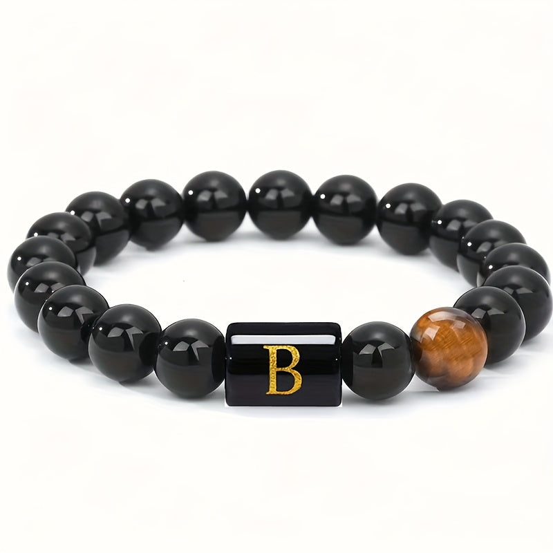 1pc A To Z 26 Letters Fashion Bracelets For Men, Cool Tiger Eye Stone Bracelets For Husband And Boyfriend, Birthday And Valentine's Day Gifts, Father's Day Gift