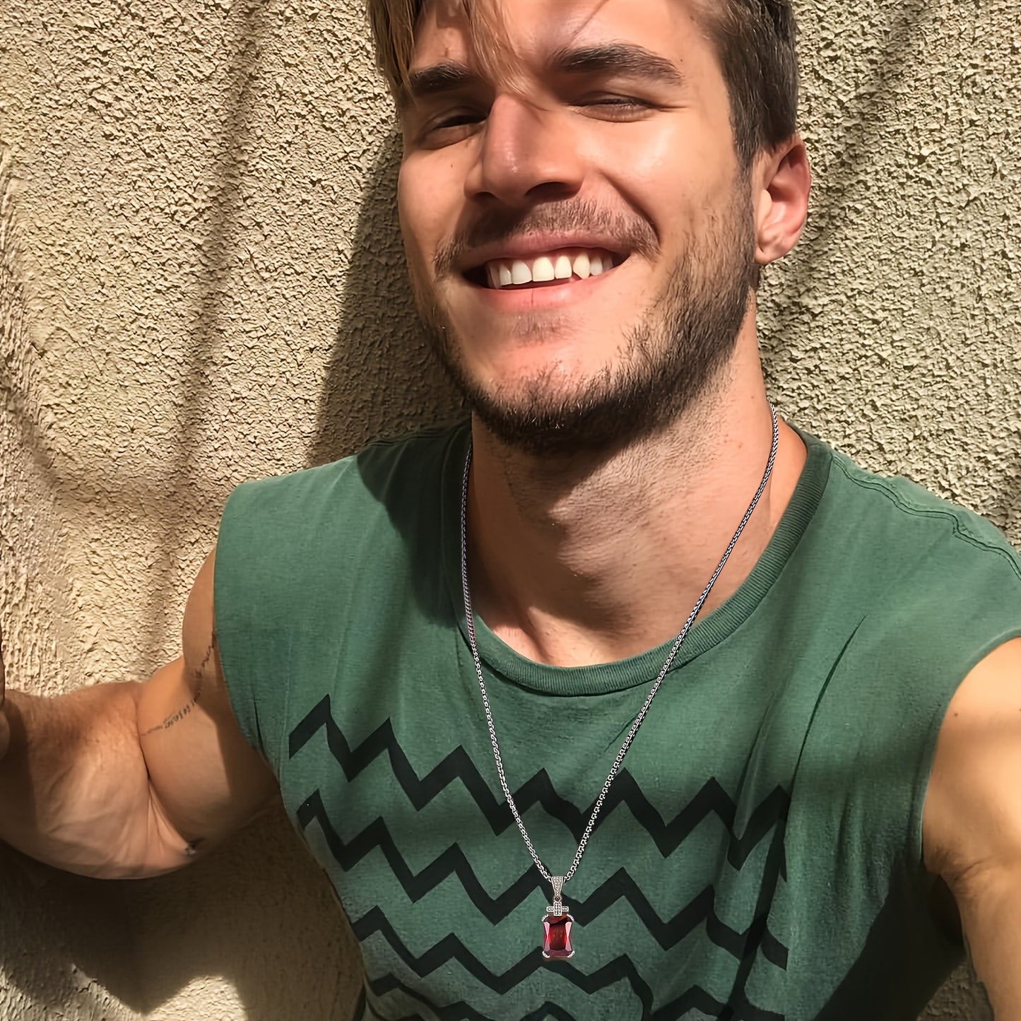 Men's Vintage Cross Necklace with 17.5CT Synthetic Gems Cut Synthetic Cubic (CZ) Pendant - 60.96cm Synthetic Gems-Plated 304L Stainless Steel Chain, June Birthstone Jewelry, Luxury Gift for Valentine's Day, Father's Day & Bir