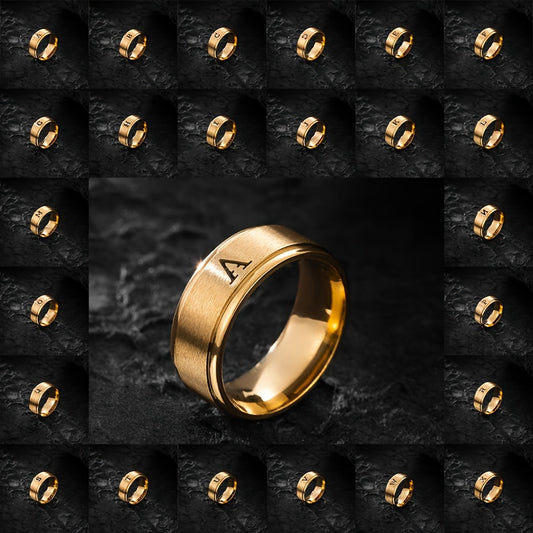 1pc Men's Fashion Stainless Steel Double Step Matte Hollow Letter Ring, Suitable For Men Women