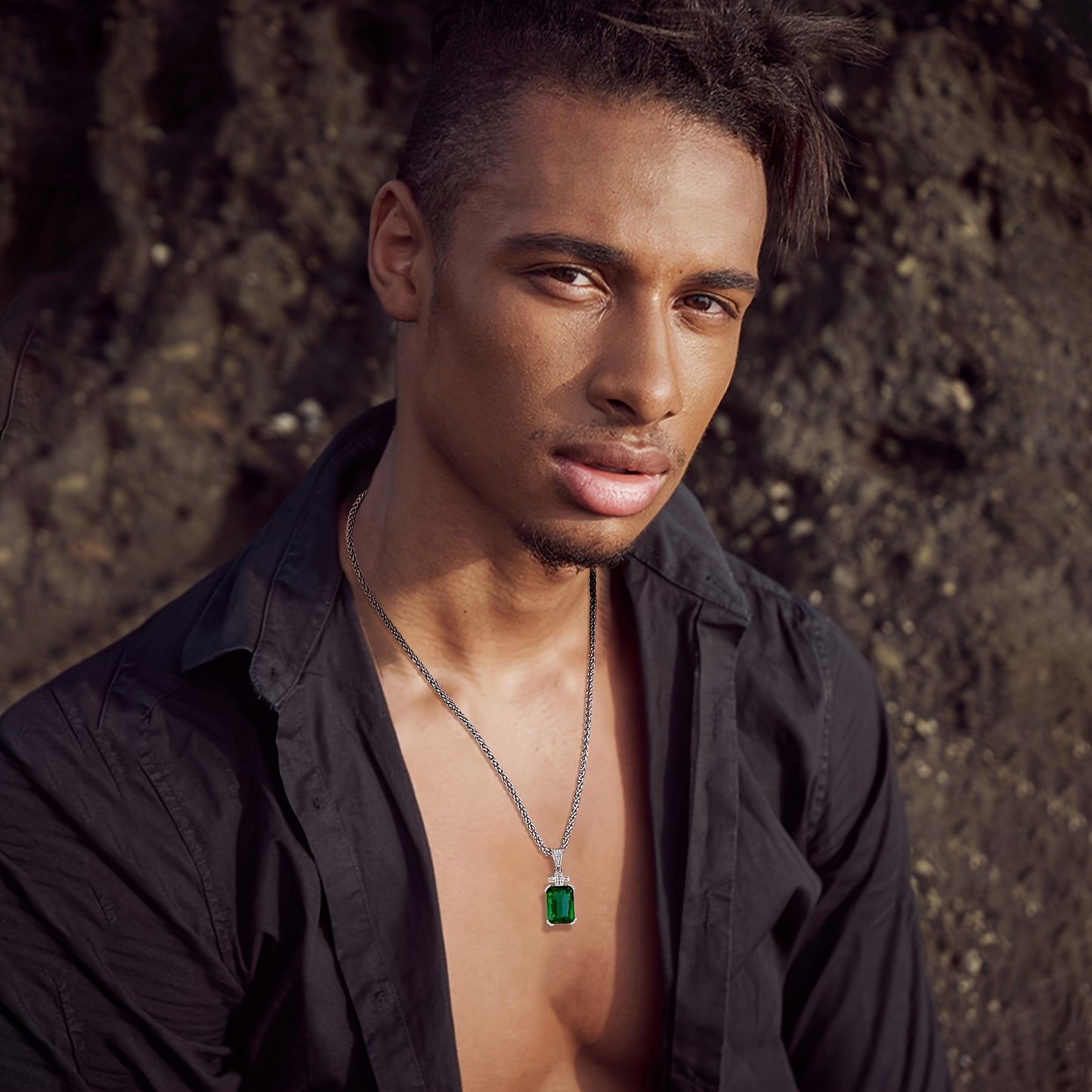 Men's Vintage Cross Necklace with 17.5CT Synthetic Gems Cut Synthetic Cubic (CZ) Pendant - 60.96cm Synthetic Gems-Plated 304L Stainless Steel Chain, June Birthstone Jewelry, Luxury Gift for Valentine's Day, Father's Day & Bir