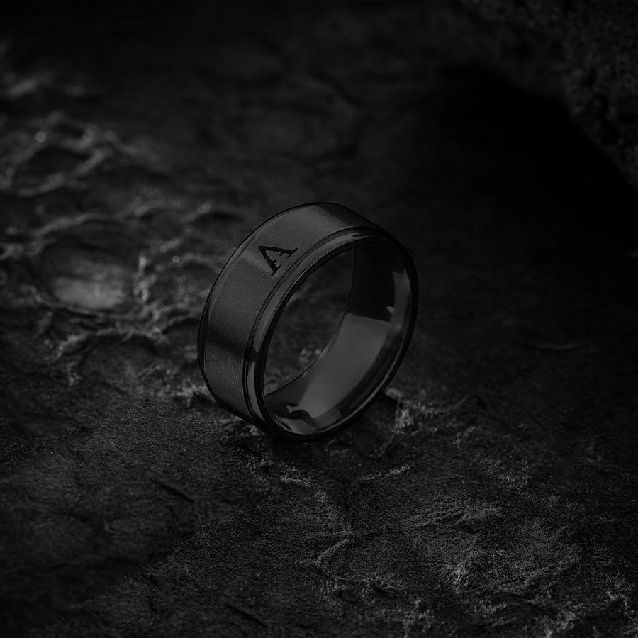 1pc Men's Fashion Stainless Steel Double Step Matte Hollow Letter Ring, Suitable For Men Women