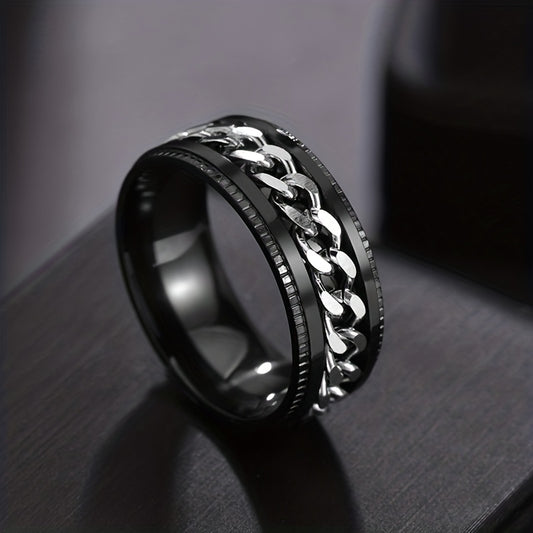 1 Pack Rotating Chain Rings Women's Embossed Fashion Men's Hip Hop Accessories Rings Multifunctional Punk Jewelry Birthday Gift