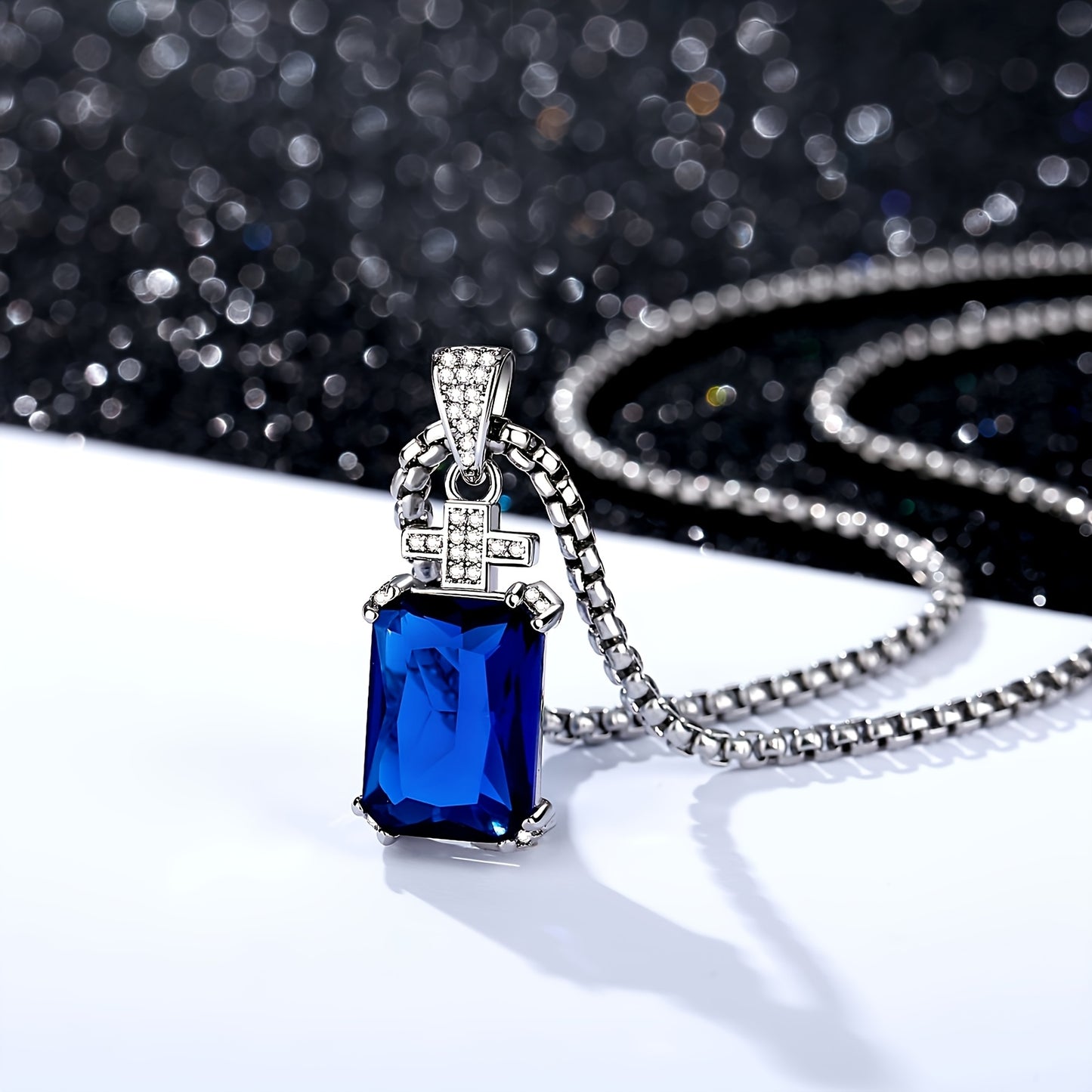 Men's Vintage Cross Necklace with 17.5CT Synthetic Gems Cut Synthetic Cubic (CZ) Pendant - 60.96cm Synthetic Gems-Plated 304L Stainless Steel Chain, June Birthstone Jewelry, Luxury Gift for Valentine's Day, Father's Day & Bir