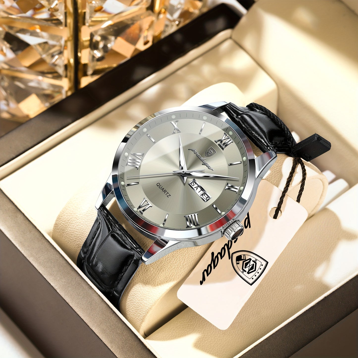 Orologio da Uomo POEDAGAR Elegante – Cinturino in Pelle, Impermeabile, Calendario e Quadrante Luminoso