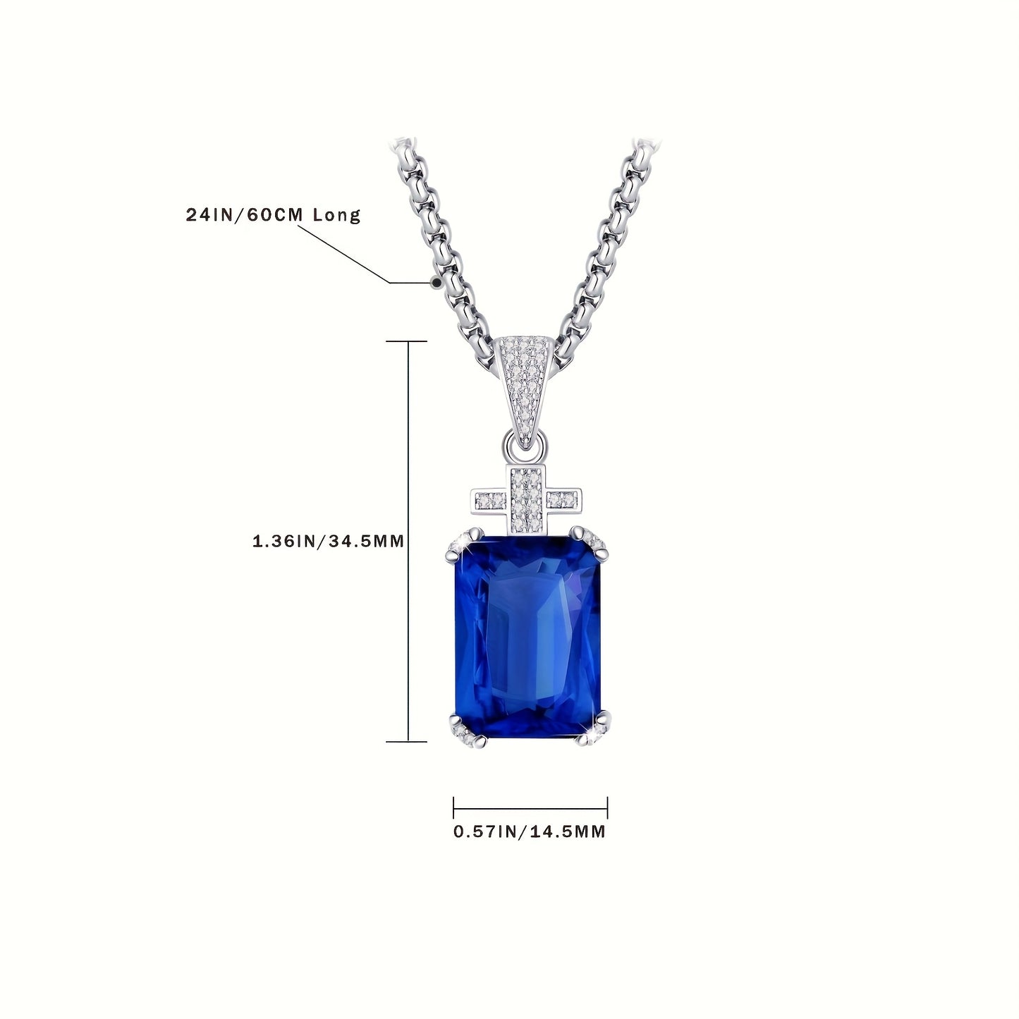 Men's Vintage Cross Necklace with 17.5CT Synthetic Gems Cut Synthetic Cubic (CZ) Pendant - 60.96cm Synthetic Gems-Plated 304L Stainless Steel Chain, June Birthstone Jewelry, Luxury Gift for Valentine's Day, Father's Day & Bir