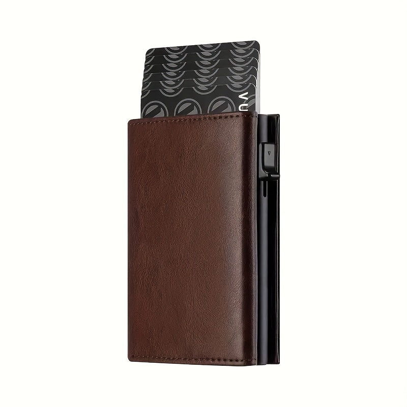 Men's Wallet with Zipper Coin Pocket Automatic Pop-up Metal Credit Card Holder Minimalist RFID Shielded Business Card Wallet Ideal Gift for Men