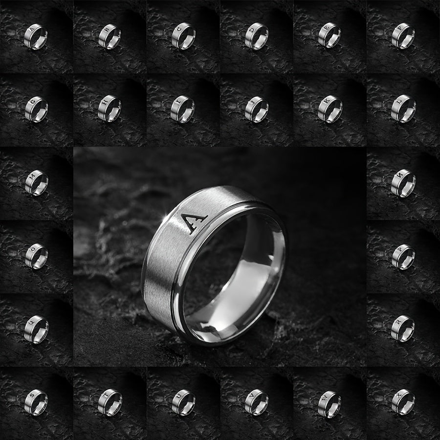 1pc Men's Fashion Stainless Steel Double Step Matte Hollow Letter Ring, Suitable For Men Women