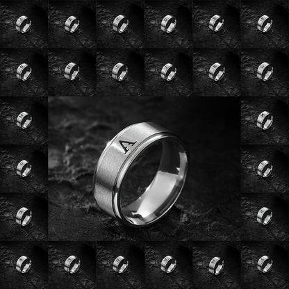 1pc Men's Fashion Stainless Steel Double Step Matte Hollow Letter Ring, Suitable For Men Women