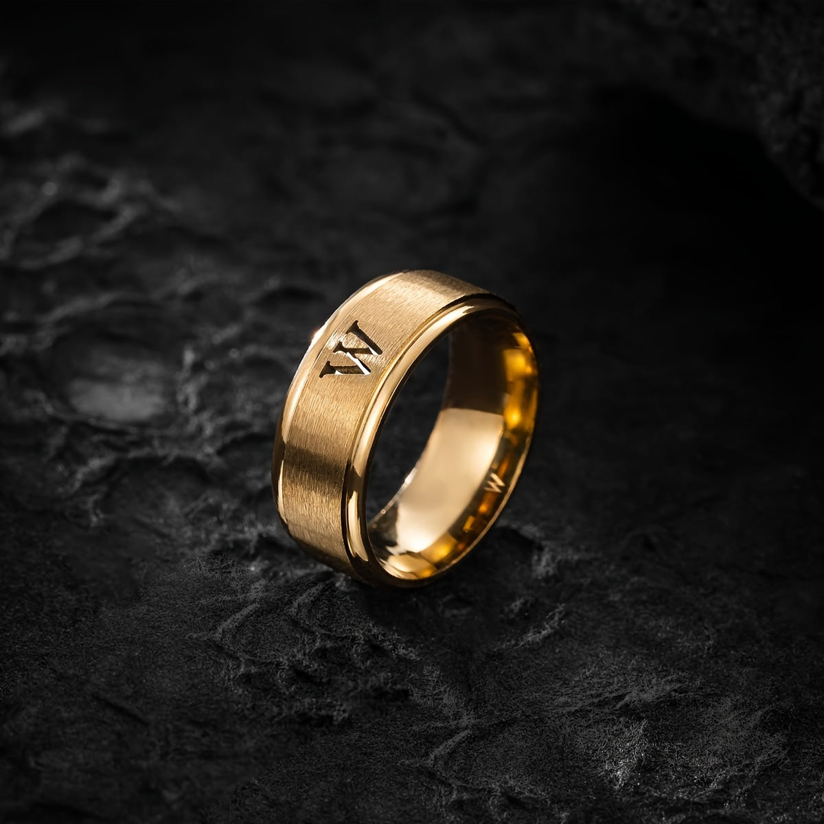 1pc Men's Fashion Stainless Steel Double Step Matte Hollow Letter Ring, Suitable For Men Women