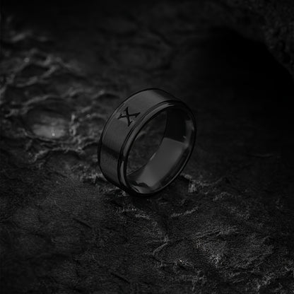 1pc Men's Fashion Stainless Steel Double Step Matte Hollow Letter Ring, Suitable For Men Women