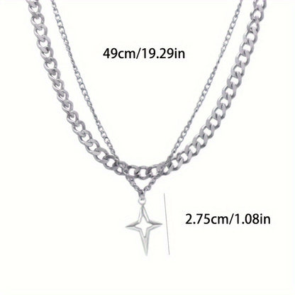 Dual Layered Hip Hop Style Necklace, Elegant Iron Chain with Star Pendant, Unplated Fashion Accessory for Men and Women