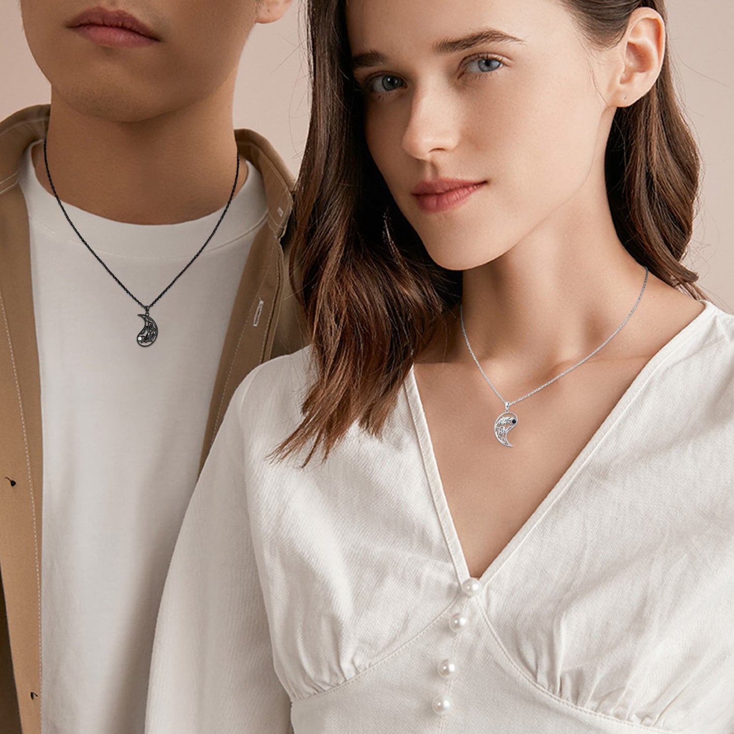 Wolf Matching Necklace 925 Sterling Silvery 2pcs Yin Yang Celtic Knot Wolf Pendant BFF Necklace Couple Friendship Jewelry Valentine's Day Gifts for Her Him Women Men