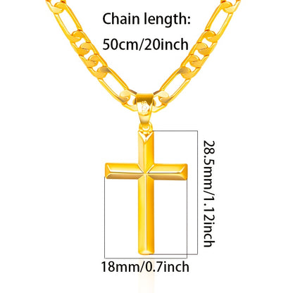 A 925 Silver Men'S Pendant Necklace, 18K Gold Plated 18K Gold Plated-Plated Minimalist Figaro Chain Paired with a Three-Dimensional Cross Pendant, The Perfect Gift for Him, Father'S Day Gift, Gift Boxed
