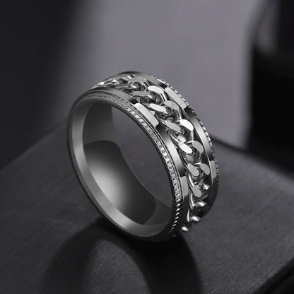 1 Pack Rotating Chain Rings Women's Embossed Fashion Men's Hip Hop Accessories Rings Multifunctional Punk Jewelry Birthday Gift