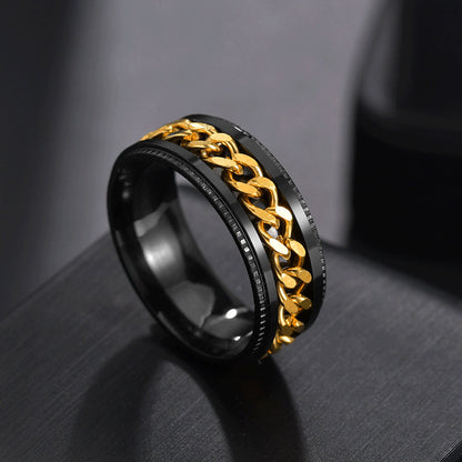 1 Pack Rotating Chain Rings Women's Embossed Fashion Men's Hip Hop Accessories Rings Multifunctional Punk Jewelry Birthday Gift
