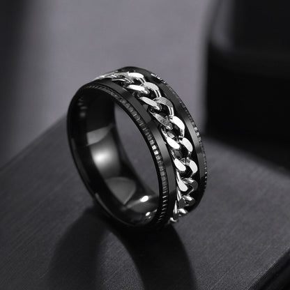 1 Pack Rotating Chain Rings Women's Embossed Fashion Men's Hip Hop Accessories Rings Multifunctional Punk Jewelry Birthday Gift