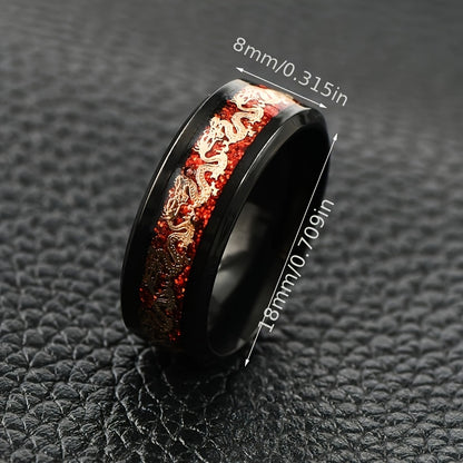 2pcs Vintage Style Dragon Pattern Stainless Steel Rings, Men'S Charm Band Set, Fashionable New Year Gift, Daily Wear Combination Jewelry
