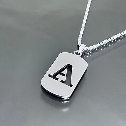 1 Hip-Hop Trendy Retro Stainless Steel Pendant Necklace with Cut-Out Letters, Jewelry for Men – Perfect for Daily Wear and Parties