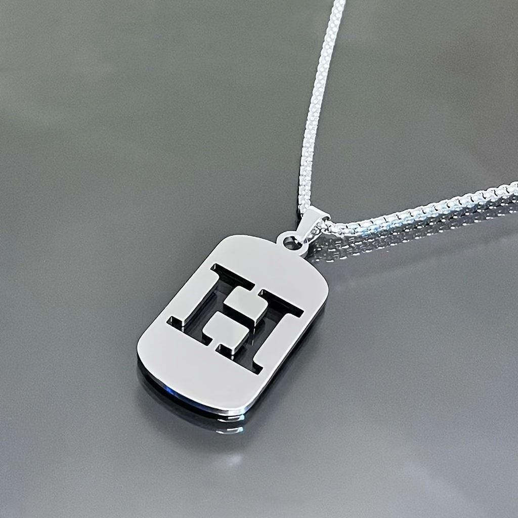 1 Hip-Hop Trendy Retro Stainless Steel Pendant Necklace with Cut-Out Letters, Jewelry for Men – Perfect for Daily Wear and Parties