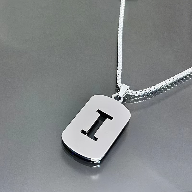 1 Hip-Hop Trendy Retro Stainless Steel Pendant Necklace with Cut-Out Letters, Jewelry for Men – Perfect for Daily Wear and Parties